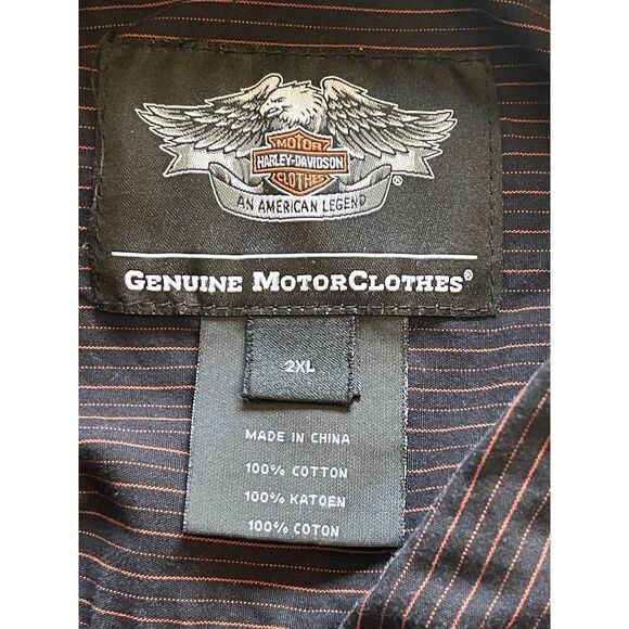 Harley-Davidson Pre-Luxe Mens Button Up Shirt Size 2XL Black Striped 100% Cotton - Picture 10 of 10